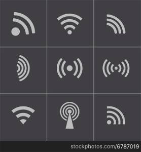 Vectvor black wireless icons set on grey background. Vectvor black wireless icons set