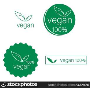 Vegan 100% icon. Logo vegetarians illustration symbol. Sign eco food vector.
