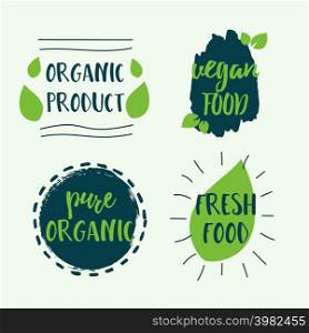 Vegan and healthy food oriented banner on green background. 100 fresh. Vector illustration. Vegan and healthy food oriented banner on green background. 100 fresh