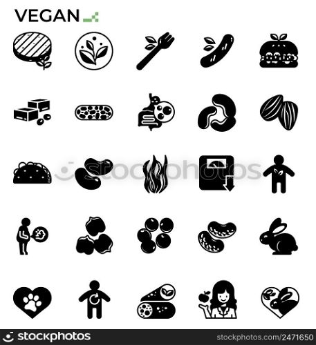 Vegan and vegetarian icon set for food and health study, education, websites, presentations, books.