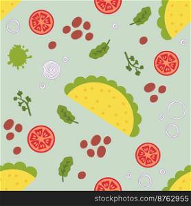 Vegan bean mexican fastfood taco seamless pattern. Perfect print for tee, paper, textile and fabric. Simple vector background for decor and design.