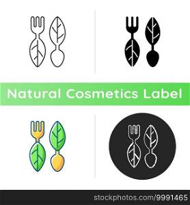 Vegan cosmetics icon. No animal-derived ingredients. Proffesional skin care. Eco friendly. Ability to create safe alternatives. Linear black and RGB color styles. Isolated vector illustrations. Vegan cosmetics icon