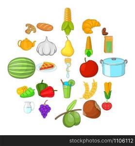 Vegan cuisine icons set. Cartoon set of 25 vegan cuisine vector icons for web isolated on white background. Vegan cuisine icons set, cartoon style