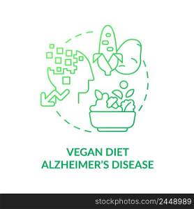 Vegan diet and Alzheimer disease green gradient concept icon. Dementia prevention. Veganism and illness abstract idea thin line illustration. Isolated outline drawing. Myriad Pro-Bold font used. Vegan diet and Alzheimer disease green gradient concept icon