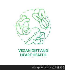 Vegan diet and heart health green gradient concept icon. Prevent heart stroke. Veganism and illness abstract idea thin line illustration. Isolated outline drawing. Myriad Pro-Bold font used. Vegan diet and heart health green gradient concept icon