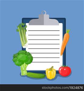 Vegan diet plan checklist. Healthy food and Diet planning, diet, food. Vector illustration in flat style. Vegan diet plan checklist.