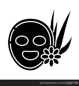 Vegan face mask black glyph icon. Healing skincare treatment. Natural spa procedure. Medicinal herbs for cleansing and moisturizing. Silhouette symbol on white space. Vector isolated illustration