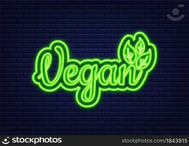 Vegan icon design. Green vegan friendly symbol. Neon icon. Vector illustration. Vegan icon design. Green vegan friendly symbol. Neon icon. Vector illustration.