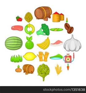 Vegan icons set. Cartoon set of 25 vegan icons for web isolated on white background. Vegan icons set, cartoon style