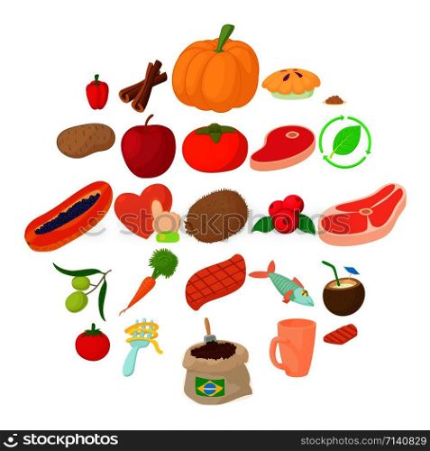 Vegan icons set. Cartoon set of 25 vegan vector icons for web isolated on white background. Vegan icons set, cartoon style