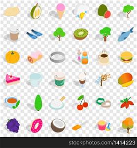 Vegan icons set. Isometric style of 36 vegan vector icons for web for any design. Vegan icons set, isometric style