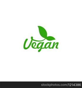 Vegan lettering with leaf. Vegetarian stamp sticker print
