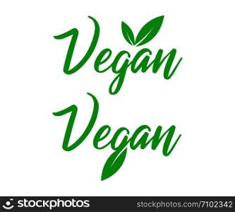 Vegan lettering with leafs icons isolated. Ecology product. Vegetarian logotype. EPS 10. Vegan lettering with leafs icons isolated. Ecology product. Vegetarian logotype.