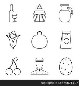 Vegan ration icons set. Outline set of 9 vegan ration vector icons for web isolated on white background. Vegan ration icons set, outline style