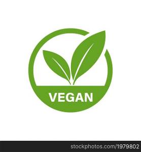 Vegan round icon. Green organic isolated logo food industry. Vector illustration