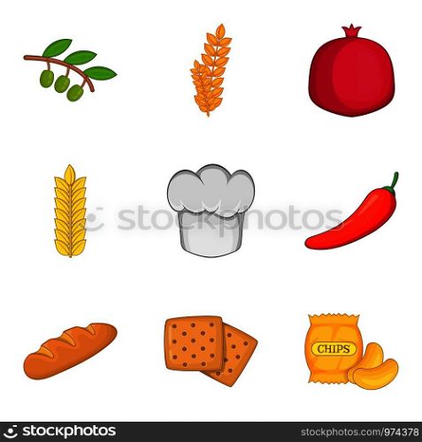 Vegan style icons set. Cartoon set of 9 vegan style vector icons for web isolated on white background. Vegan style icons set, cartoon style