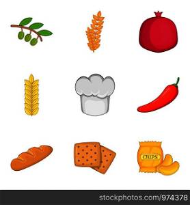 Vegan style icons set. Cartoon set of 9 vegan style vector icons for web isolated on white background. Vegan style icons set, cartoon style