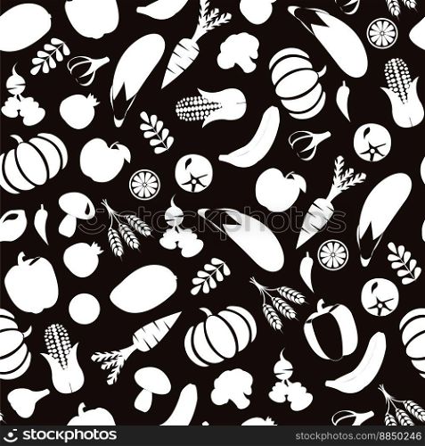 Vegatables and fruits pattern black and white vector image