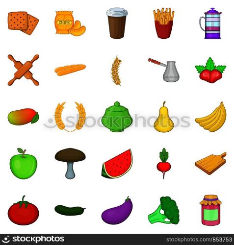 Vegetable diet icons set. Cartoon set of 25 vegetable diet vector icons for web isolated on white background. Vegetable diet icons set, cartoon style