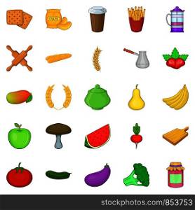 Vegetable diet icons set. Cartoon set of 25 vegetable diet vector icons for web isolated on white background. Vegetable diet icons set, cartoon style