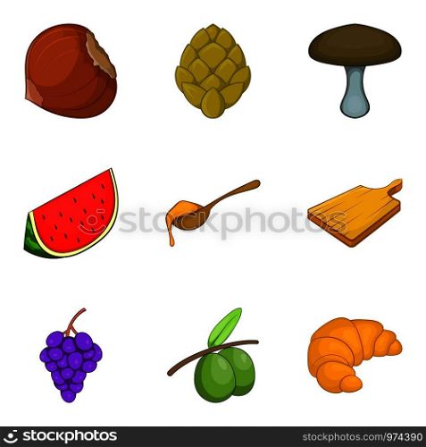 Vegetable diet icons set. Cartoon set of 9 vegetable diet vector icons for web isolated on white background. Vegetable diet icons set, cartoon style