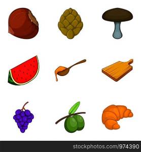 Vegetable diet icons set. Cartoon set of 9 vegetable diet vector icons for web isolated on white background. Vegetable diet icons set, cartoon style