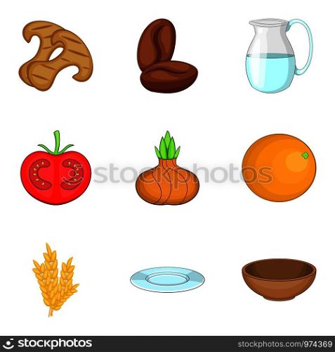 Vegetable eat icons set. Cartoon set of 9 vegetable eat vector icons for web isolated on white background. Vegetable eat icons set, cartoon style