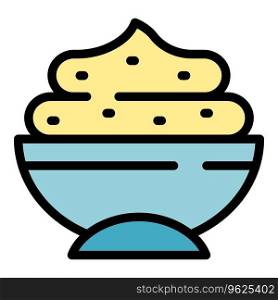 Vegetable hummus icon outline vector. Top bread. Plate meal color flat. Vegetable hummus icon vector flat