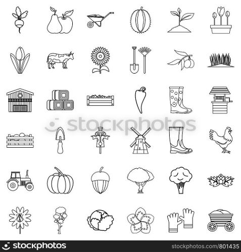 Vegetable icons set. Outline style of 36 vegetable vector icons for web isolated on white background. Vegetable icons set, outline style