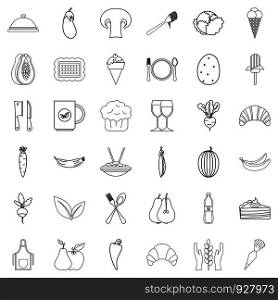 Vegetable icons set. Outline style of 36 vegetable vector icons for web isolated on white background. Vegetable icons set, outline style