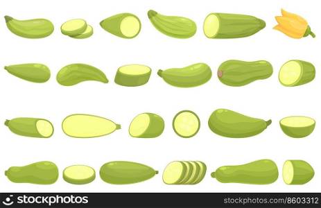 Vegetable marrow icons set cartoon vector. Agriculture zucchini. Cooking vegetable. Vegetable marrow icons set cartoon vector. Agriculture zucchini