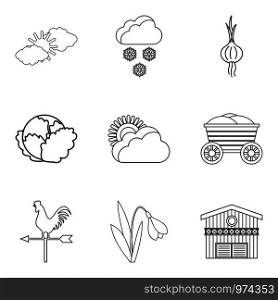 Vegetable mix icons set. Outline set of 9 vegetable mix vector icons for web isolated on white background. Vegetable mix icons set, outline style