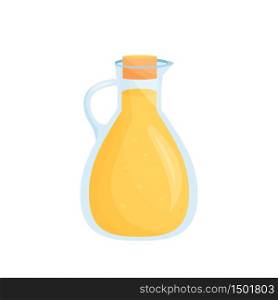 Vegetable oil in glass pitcher cartoon vector illustration. Polyunsaturated fatty acids sources flat color object. Olive, sunflower seed oil. Healthy fat source isolated on white background. Vegetable oil in glass pitcher cartoon vector illustration