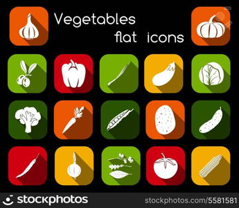 Vegetable organic food flat icons set of olive pepper chives cabbage isolated vector illustration.