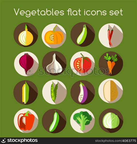Vegetable organic food flat icons set of onion pumpkin pepper garlic vector illustration