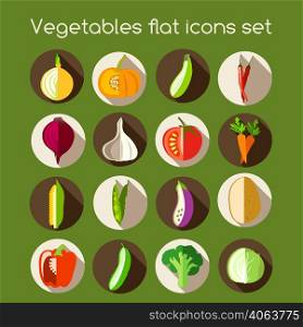 Vegetable organic food flat icons set of onion pumpkin pepper garlic vector illustration