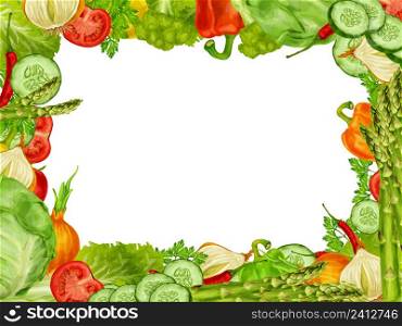 Vegetable organic food frame set of chili pepper broccoli cucumber vector illustration.