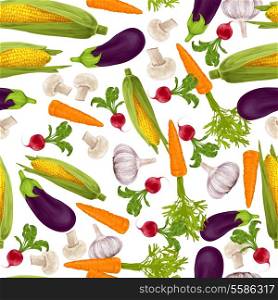 Vegetable organic food realistic seamless pattern with garlic maize carrot vector illustration