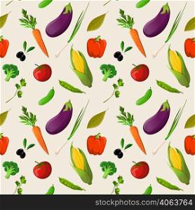 Vegetable organic food seamless pattern of tomato corn cucumber olive vector illustration