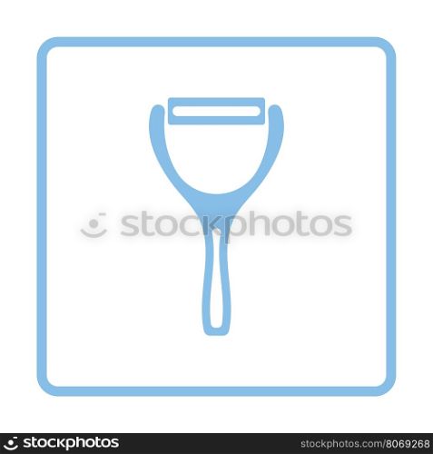 Vegetable peeler icon. Blue frame design. Vector illustration.