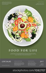 Vegetable Salad Food, Apple and Bread Poster Design Vector Illustration