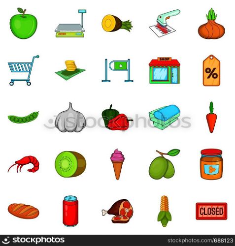 Vegetable shop icons set. Cartoon set of 25 vegetable shop vector icons for web isolated on white background. Vegetable shop icons set, cartoon style