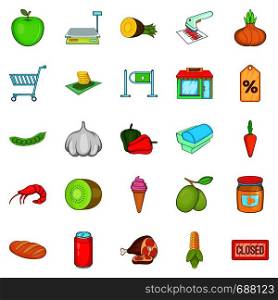 Vegetable shop icons set. Cartoon set of 25 vegetable shop vector icons for web isolated on white background. Vegetable shop icons set, cartoon style