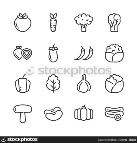 Vegetable simple outline icon set.Vector illustration