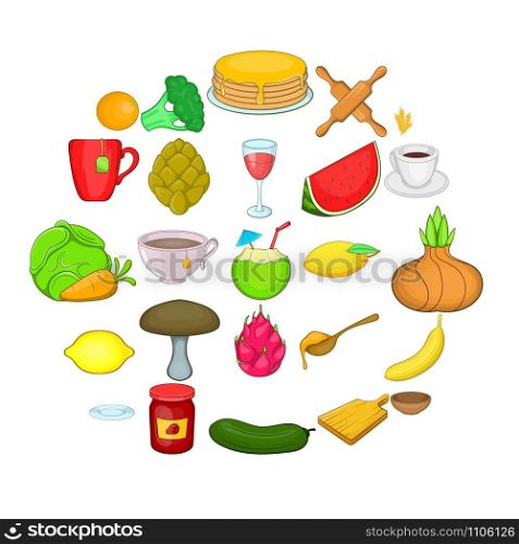 Vegetable snack icons set. Cartoon set of 25 vegetable snack vector icons for web isolated on white background. Vegetable snack icons set, cartoon style