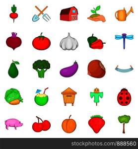 Vegetable stew icons set. Cartoon set of 25 vegetable stew vector icons for web isolated on white background. Vegetable stew icons set, cartoon style