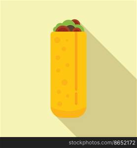 Vegetable taco icon flat vector. Mexican food. Soft meat. Vegetable taco icon flat vector. Mexican food