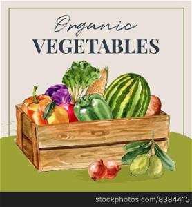 vegetable watercolor paint collection. Fresh food organic decor healthy ad design illustration