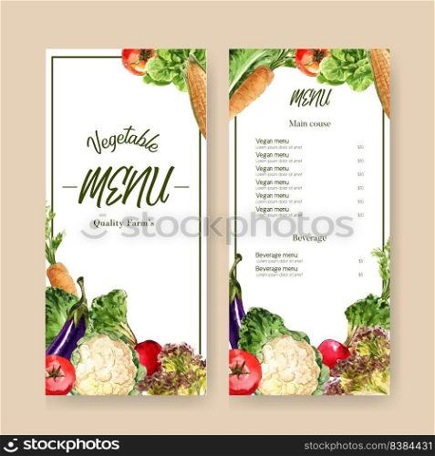 vegetable watercolor paint collection. Fresh food organic menu healthy design illustration