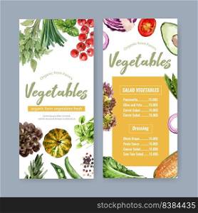 vegetable watercolor paint collection. Fresh food organic menu healthy design illustration